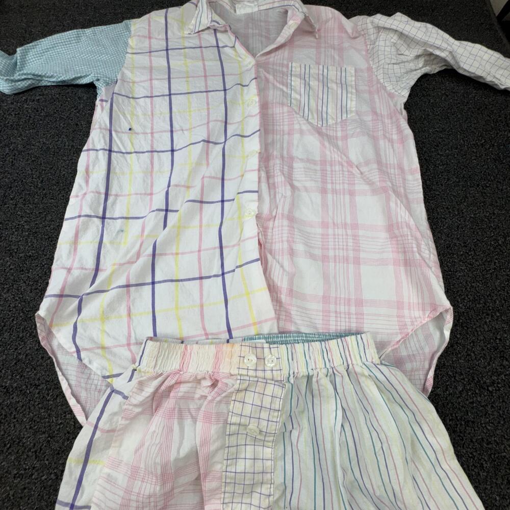 Vtg Everywear Pajama Set Womens XL Multicolor 2 Piece 100% Cotton Gingham Plaid